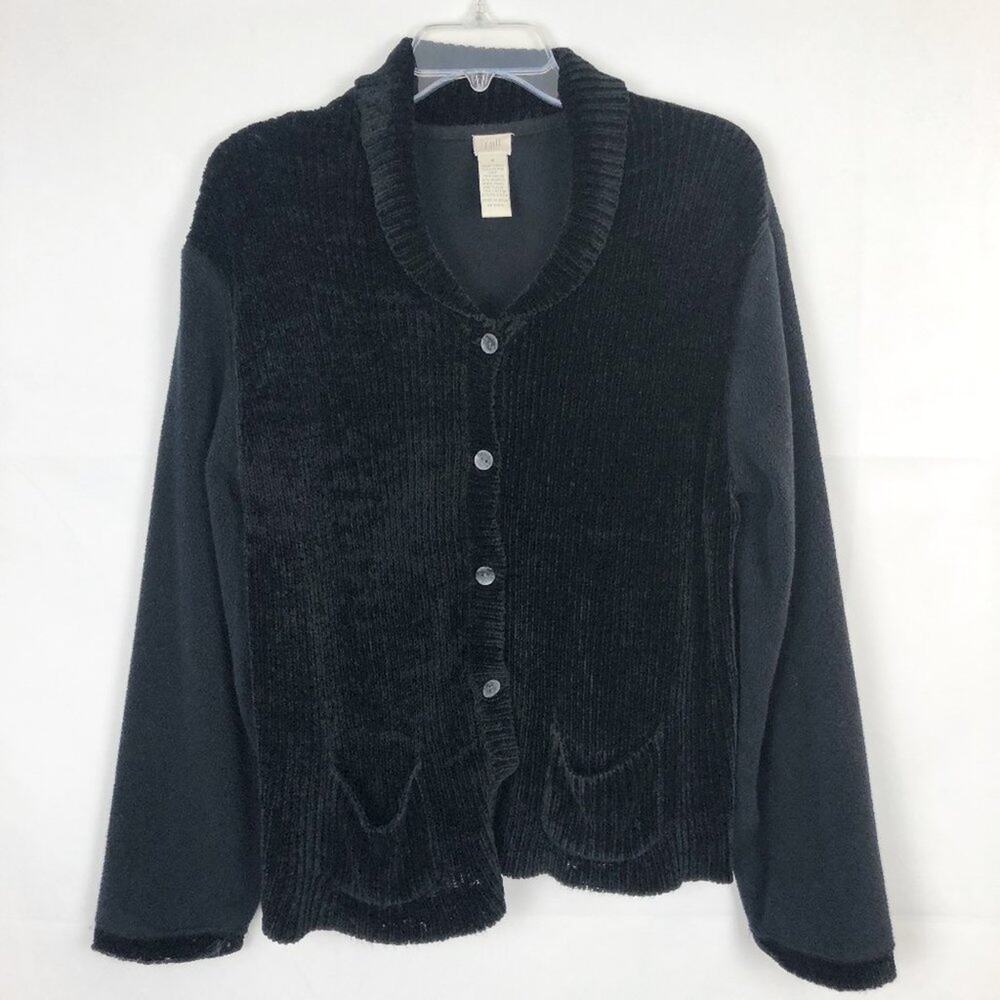 J.Jill Mixed Media Womens Cardigan Medium Vtg 90s Y2K Retro Workwear Casual